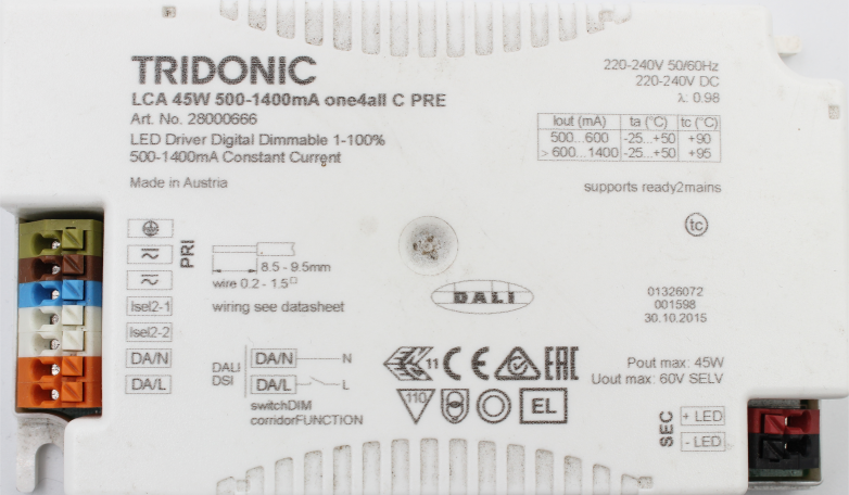 Tridonic LED Konstantstrom Treiber LCA 45W 500–1400mA one4all SR PRE DALI