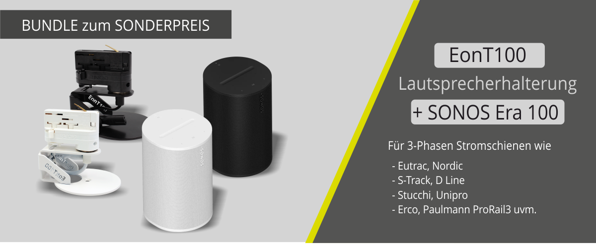 EonT100 Lautsprecherhalterung für 3-Phasen Stromschienen + SONOS Era 100 Airplay 2, WLAN, Bluetooth