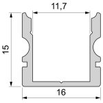 Deko-Light, Profil, U-Profil hoch AU-02-10, 10 - 11,3 mm LED Stripes, Aluminium, Silber, Eloxiert, Tiefe: 3000 mm, Breite: 16 mm, Höhe: 15 mm