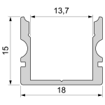 Deko-Light, Profil, U-Profil hoch AU-02-12, 12 - 13,3 mm LED Stripes, Aluminium, Silber, Gebürstet, Tiefe: 2000 mm, Breite: 18 mm, Höhe: 15 mm