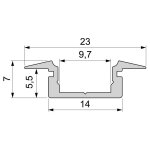 Deko-Light, Profil, T-Profil flach ET-01-08, 8 - 9,3 mm LED Stripes, Aluminium, Silber, Eloxiert, Tiefe: 2000 mm, Breite: 23 mm, Höhe: 7 mm