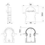 Deko-Light, Profil Endkappe, Endkappe R-ET-02-10 Set 2 Stk, Kunststoff, Grau, Tiefe: 25 mm, Breite: 6 mm, Höhe: 23.5 mm