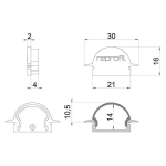 Deko-Light, Profil Endkappe, Endkappe R-ET-01-15 Set 2 Stk, Kunststoff, Grau, Tiefe: 30 mm, Breite: 6 mm, Höhe: 16 mm