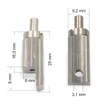Drahtseilhalter / Gripper 15, Displayhalter mit Anschraubmöglichkeit, Bohrung Ø 3,1 mm, für Drahtseil Ø 1,0 - 1,5 mm | vernickelt