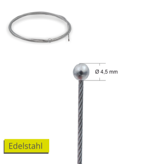 Edelstahl-Drahtseil Ø 1,2mm, 7x7 mit Kugelnippel Ø 4,5mm, Niro 1.4401, Länge 350mm