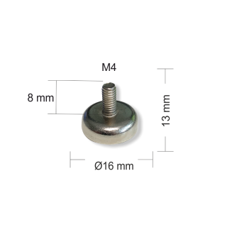 Topfmagnet Neodym Flachgreifer Ø16mm mit Außengewinde | M4x8mm - Haftkraft 5kg
