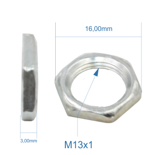 Sechskantmutter M13x1 - niedrige Form, galv. verzinkt | Höhe 3mm | Schlüsselweite 17mm