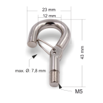 Schraubhaken M5 Gewinde mit Aushängesicherung - Stahl | vernickelt | Gewindelänge 7mm