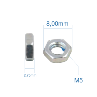 Sechskantmutter M5 - niedrige Form, ISO 4035 galv. verzinkt | Höhe 2,75mm | Schlüsselweite 8mm