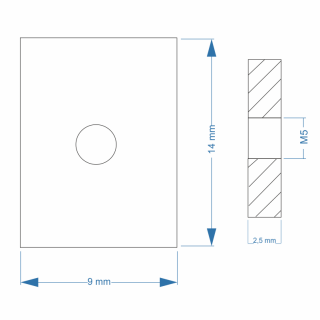 Nutenstein | Gewindeplatte 14x9x2,5 mm M5 Gewinde mittig | Stahl galvanisch verzinkt