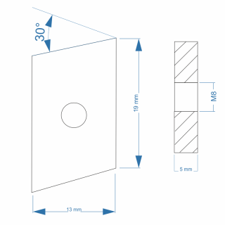 Nutenstein | Gewindeplatte Rhombus 19x13x5 mm M8 Gewinde Winkel 30° | Stahl verzinkt