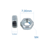Sechskantmutter M4 - DIN 934 / ISO 4032, galv. verzinkt | Höhe 3,2mm | Schlüsselweite 7mm