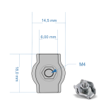 Simplex Drahtseilklemme mit M4 Sicherungsmutter, NG3 für Seile bis Ø 3,0 mm, Stahl | verzinkt