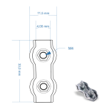 Duplex Drahtseilklemme 2 Sicherungsmuttern M4, NG2 für Seile bis Ø 2,0 mm, Stahl | verzinkt