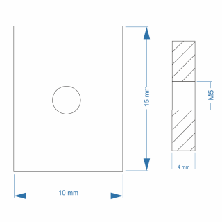 Nutenstein | Gewindeplatte 15x10x4 mm M5 Gewinde mittig | Stahl blau verzinkt