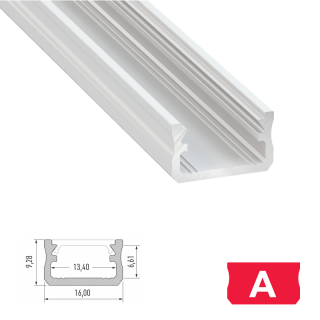 LED Aluminiumprofil Type A (1,6 x 0,93) - Oberflächenprofile - für Strips bis 12 mm | Weiss lackiert | 2020 mm