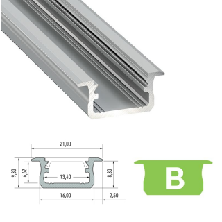 LED Aluminiumprofil Typ B (1,6 x 0,93)-  Flügelprofile - für Strips bis 12 mm in verschiedenen Ausführungen