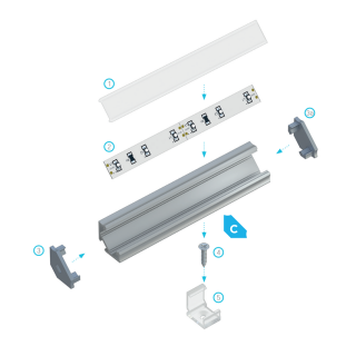 LED Aluminiumprofil Type C (2,33 x 1,66) - Eckprofile 45° - für LED Strips bis 12 mm | silber eloxiert 2020 mm