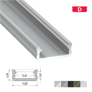 LED Aluminiumprofil Type D (1,6 x 0,63) - Oberflächenprofile extra flach - für Strips bis 12 mm | verschiedenen Ausführungen