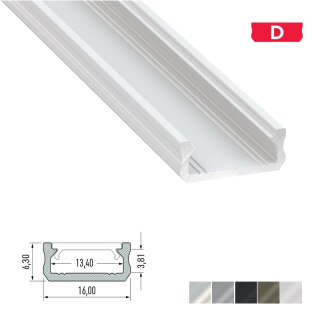 LED Aluminiumprofil Type D (1,6 x 0,63) - Oberflächenprofile extra flach - für Strips bis 12 mm | Weiss lackiert | 1000 mm