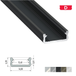 LED Aluminiumprofil Type D (1,6 x 0,63) - Oberflächenprofile extra flach - für Strips bis 12 mm | Schwarz eloxiert | 2020 mm