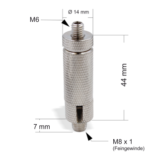 Drahtseilhalter / Gripper 25, Außengewinde M8x1 Feingewinde  mit Sicherungsmutter, gerändelt, für Drahtseil Ø2,0mm-2,5mm | vernickelt