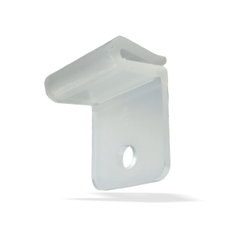 Deckenclip für Rasterdecken für 24 mm T-Profil | vertikale Lasche 90° | mit Öse Ø 5 mm | Plastik transparent