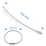 Drahtseil-Stahlband Ø1,5mm mit Schraubverschluss (Schlüsselring / Schlüsselbund / Musterteilbund), Ø50 mm | Länge 150mm