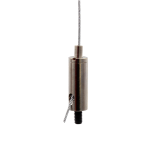 Drahtseilhalter / Gripper 12, M4 Außengewinde Gewindeüberstand 6 mm, für Drahtseil Ø 0,8 - 1,2 mm | vernickelt