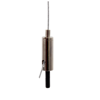 Drahtseilhalter / Gripper 12, M4 Außengewinde Gewindeüberstand 14 mm, für Drahtseil Ø 0,8 - 1,2 mm | vernickelt