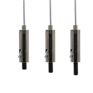 Drahtseilhalter / Gripper 15, Außengewinde M6 in verschiedenen Längen, für Drahtseil Ø1,0-1,5mm | vernickelt