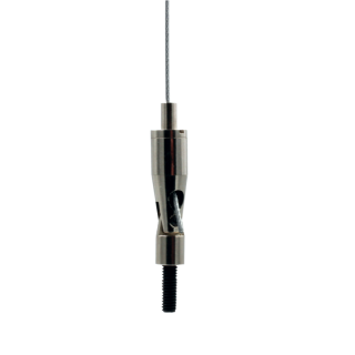 Drahtseilhalter / Gripper 15, Gelenk mit Außengewinde M4 Gewindeüberstand 12mm, für Drahtseil Ø1,0-1,5mm | vernickelt