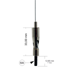 Drahtseilhalter / Gripper 15, Gelenk mit Außengewinde M4 Gewindeüberstand 12mm, für Drahtseil Ø1,0-1,5mm | vernickelt