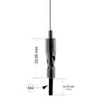 Drahtseilhalter / Gripper 15, Gelenk mit Außengewinde M4 Gewindeüberstand 14mm, für Drahtseil Ø1,0-1,5mm | vernickelt