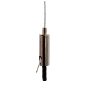 Drahtseilhalter / Gripper 12, M4 Außengewinde Gewindeüberstand 12 mm, für Drahtseil Ø 0,8 - 1,2 mm | vernickelt