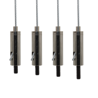 Drahtseilhalter / Gripper 15, M4 Außengewinde in verschiedenen Längen, für Drahtseil Ø 1,0 - 1,5mm | vernickelt