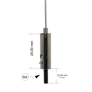 Drahtseilhalter / Gripper 15, Außengewinde M4 Gewindeüberstand 12mm, Seil Ø1,0-1,5mm | vernickelt
