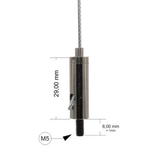 Drahtseilhalter / Gripper 15, Außengewinde M5 Gewindeüberstand 8mm, Seil Ø1,0-1,5mm | vernickelt