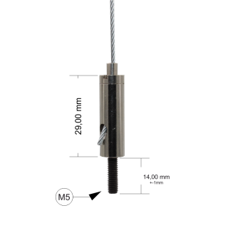 Drahtseilhalter / Gripper 15, Außengewinde M5 Gewindeüberstand 14mm, Seil Ø1,0-1,5mm | vernickelt