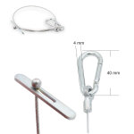 Drahtseil Ø 1,5 mm, 7x7, Ringkabelschuh mit Karabiner 4x40, andererseits mit Kipp-Blech und Ø 5 mm Kugel, Stahl verzinkt | Länge 300 mm