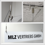 Zweifach Haken-Abhängeset für Spuckschutz / Displays / Platten / Schilder für Rasterdecken weiss, Ø1,5mm, Länge 1500mm | vernickelt