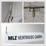 Zweifach Haken-Abhängeset für Spuckschutz / Displays / Platten / Schilder für Rasterdecken silber, Ø1,5mm, Länge 1500mm | vernickelt