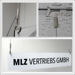 Zweifach Haken-Abhängeset für Spuckschutz / Displays / Platten / Schilder für Rasterdecken weiss, Ø1,5mm, Länge 1500mm | vernickelt