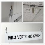 Zweifach Ring/Karabiner-Abhängeset für Spuckschutz / Displays / Platten / Schilder für Rasterdecken weiss, Ø1,5mm, Länge 1500mm | vernickelt