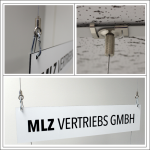 Zweifach Ring/Karabiner-Abhängeset für Spuckschutz / Displays / Platten / Schilder für Rasterdecken silber, Ø1,5mm, Länge 1500mm | vernickelt