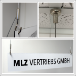 Zweifach Magnet-Haken-Abhängeset für Spuckschutz / Displays / Platten / Schilder für Metalldecken silber, Ø1,5mm, Länge 1500mm | vernickelt