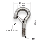 Schraubhaken M5 Gewinde mit Aushängesicherung - Edelstahl V4A Inox | roh | Gewindelänge 7 mm