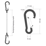 Drahtseil, Ø 1,5 mm, 7x7, beidseitiger Ringkabelschuh mit Karabiner 4x40, Stahl verzinkt | Länge 1000 mm