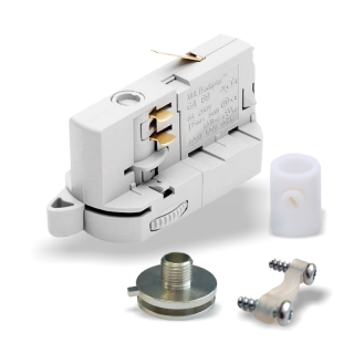 Multiadapter für 3-Phasen Stromschienenstrahler  inkl. Alunippel und Zugentlaster + CG69 | Weiß