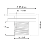 Nippel für Stromschienenadapter abgerundet | M10x1 / 12mm Gewindelänge | Aluminium